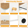 Child-friendly details of the Kids Wooden Study Desk, featuring safe round corners, metal knob, and anti-slip foot pads.