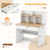 Kids wooden study desk with hutch and drawer, featuring a durable design and diverse storage options for children's.