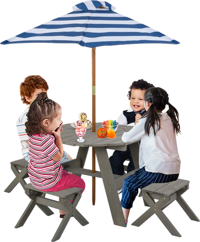 Costway Kids Wooden Table Set Gray 95734812 New