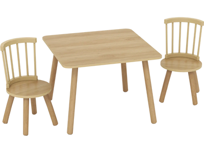 Costway Kids Wooden Table & 2 Chairs Set Pine Wood Frame 73526265 New