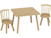 Kids wooden table and chairs set with solid pine wood frame, ideal for toddlers' learning and play in natural finish.