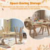 Kids wooden table and chairs set with natural pine wood frame, ideal for play and learning, featuring space-saving.