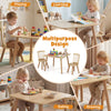 Kids wooden table and chairs set with natural pine wood frame, ideal for learning, playing, eating, and drawing.