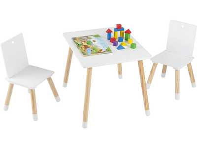 Costway Kids Wooden Table and 2 Chairs Set 73014629 New