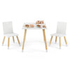 Kids wooden table and 2 chairs set in white with natural pine legs, perfect for playtime and creative activities.