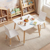 Kids wooden table and 2 chairs set in white, made of pine wood and MDF, perfect for playtime and activities in a children's room.