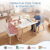 Kids wooden table and 2 chairs set in white, made of pine wood and MDF, perfect for reading, playing, and eating.