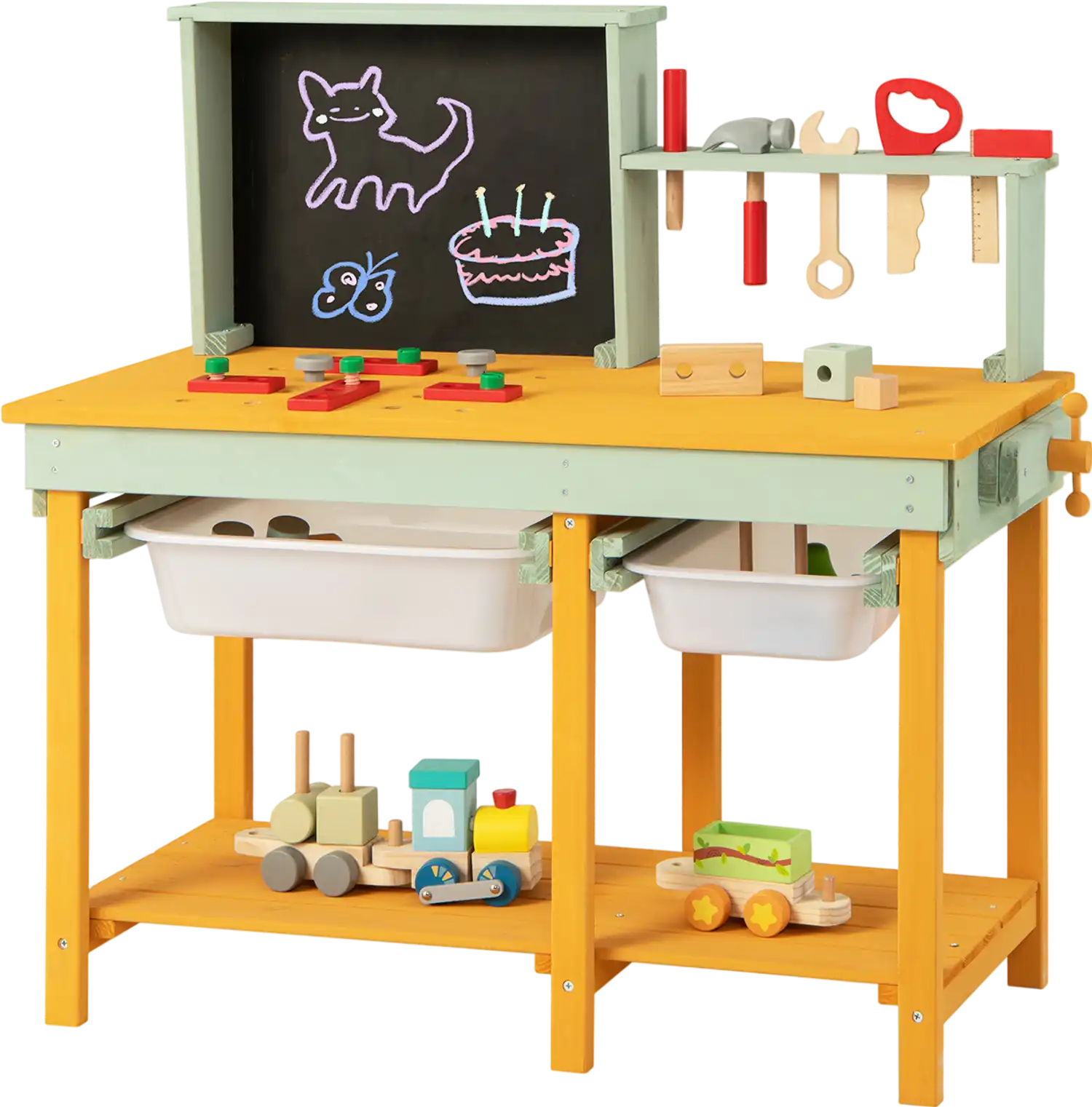 Costway Kids Wooden Toy Workbench Storage Blackboard 13874926 New