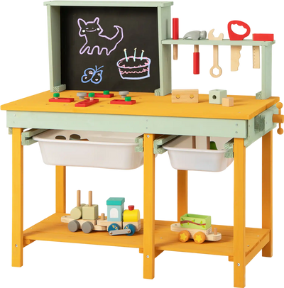 Costway Kids Wooden Toy Workbench Storage Blackboard 13874926 New