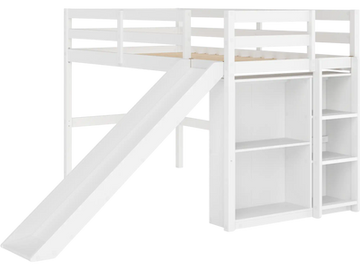 Costway Kids Twin Loft Bed Frame Wooden Slide Ladder 64426422 New