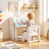 Kids desk and chair set with tiltable desktop and side bookshelves, perfect for creative activities and storage.