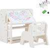 Kids desk and chair set features a tiltable desktop, storage baskets, and an erasable whiteboard for creative play.