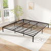King size metal bed frame with heavy-duty slats, minimalist design, and ample under-bed storage for bedroom.