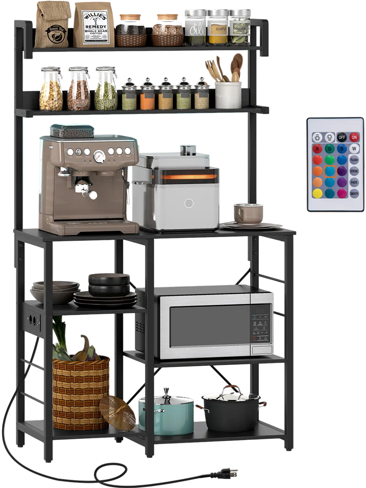 Costway 5-Tier Kitchen Baker's Rack Microwave Stand w/ Power Outlet LED Lights 22487349 New