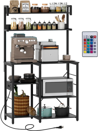 Costway 5-Tier Kitchen Baker's Rack Microwave Oven Stand w/ Power Outlet LED Lights 22487349 New