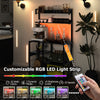 Kitchen bakers rack with customizable RGB LED light strip, 5-tier design, and built-in power outlets for versatile use.