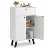 White kitchen buffet cabinet with one drawer, two doors, and adjustable shelves for versatile storage in any room.