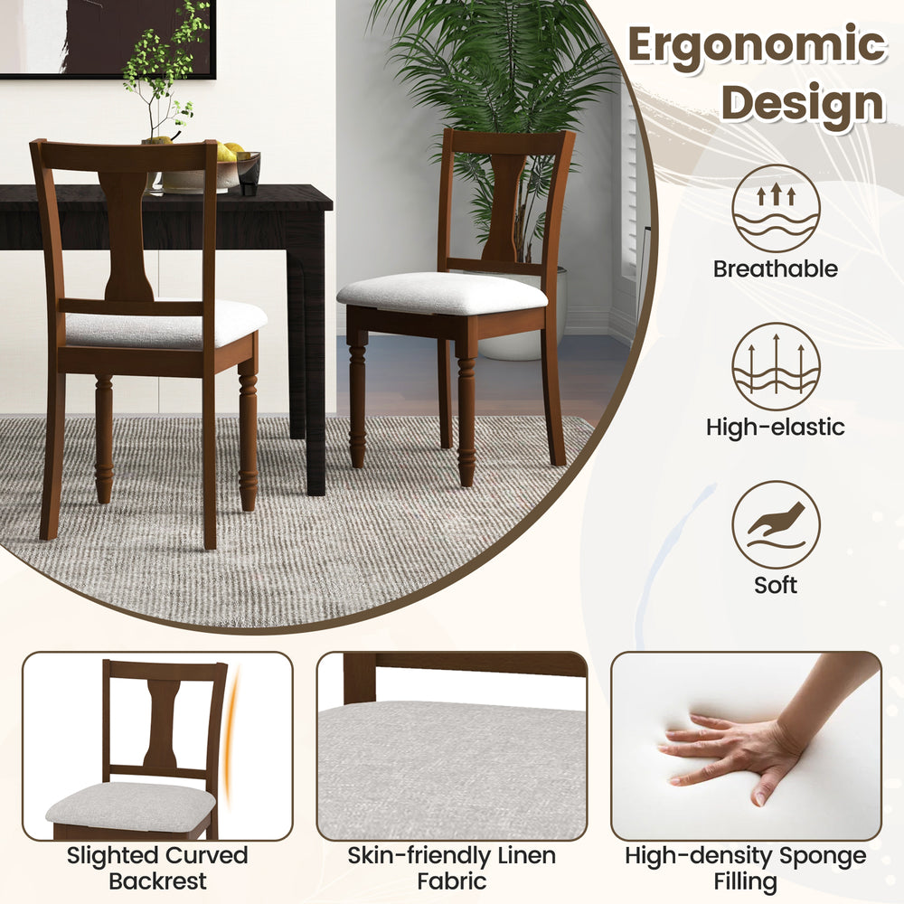 Set of 2 brown kitchen dining chairs with breathable linen fabric, ergonomic design, and convenient storage space.
