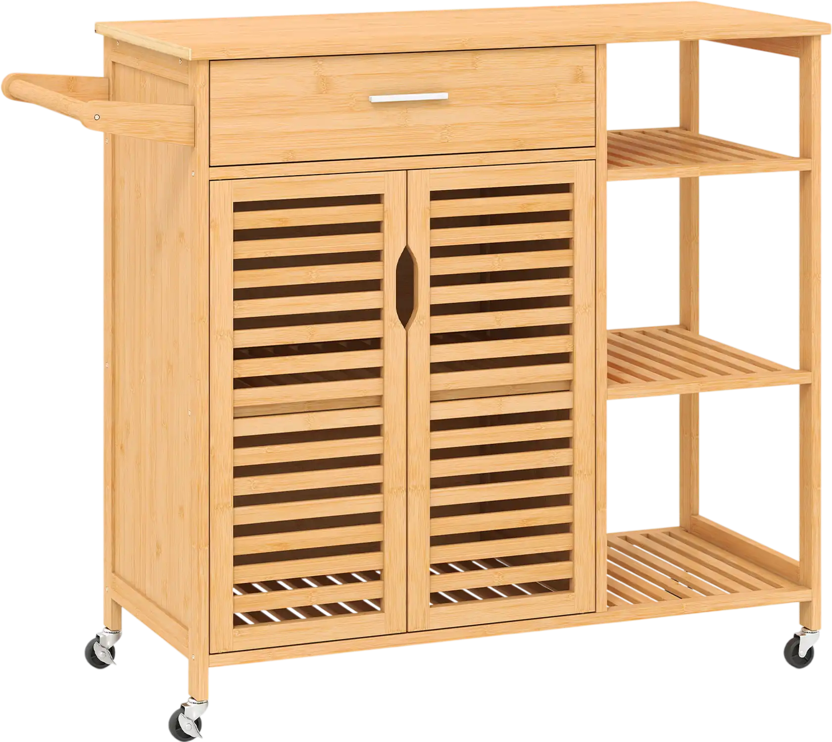 Costway Bamboo Kitchen Island Cart on Wheels 384692715 New