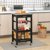 Kitchen Island Cart with Stainless Steel Tabletop and Basket-Black - Gallery View 1 of 10