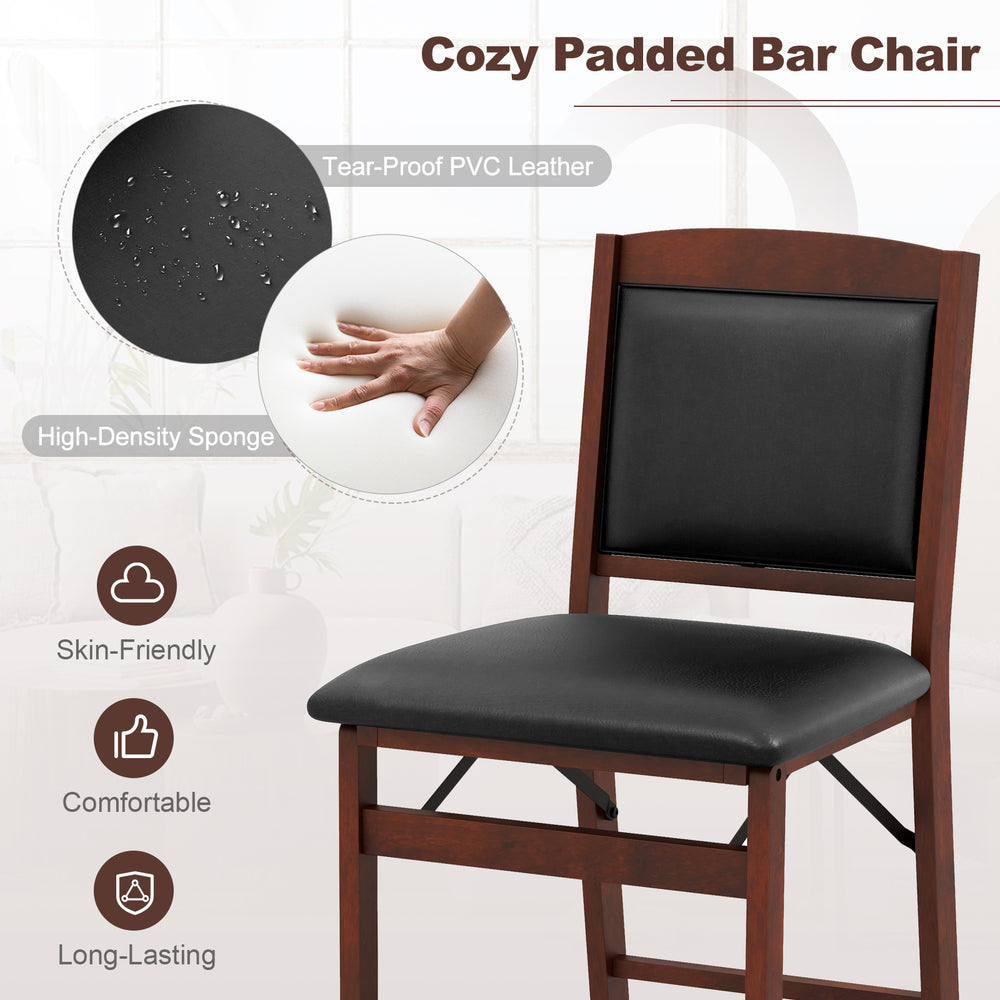 Cozy padded bar chair with tear-proof PVC leather and rubber wood legs, perfect for kitchen island seating.