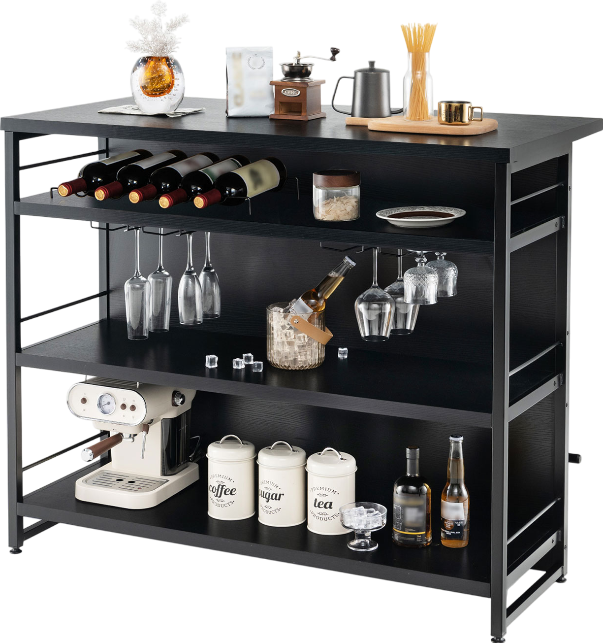 Costway Kitchen Island with 4-Tier Storage Shelf and Long Footrest New