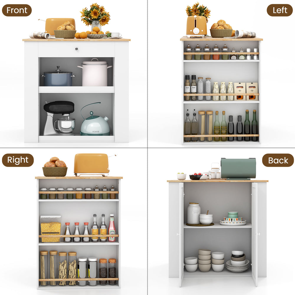 Costway Modern Kitchen Island with Rubber Wood Countertop and Storage New
