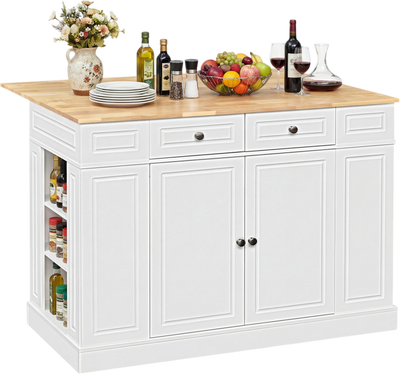Costway Kitchen Island with Drop Leaf Countertop and 3-Level Adjustable Shelves New