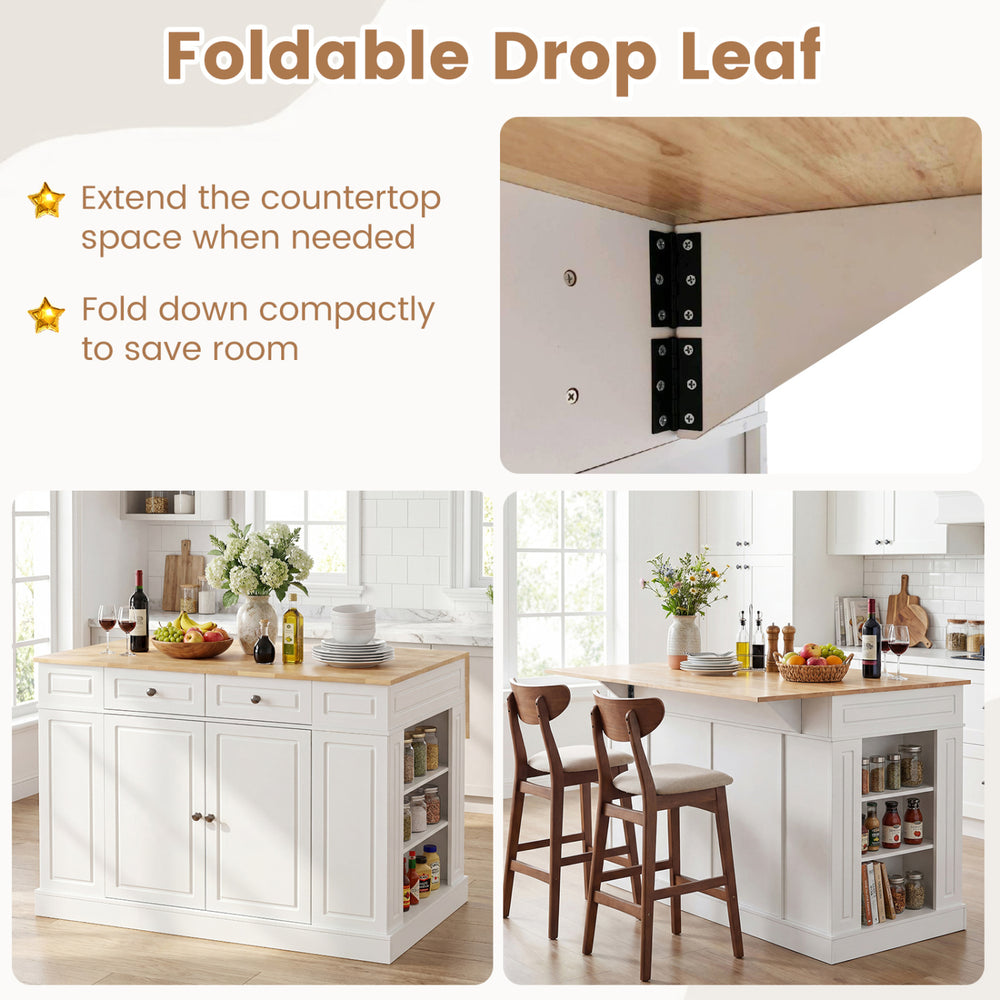 Costway Kitchen Island with Drop Leaf Countertop and 3-Level Adjustable Shelves New