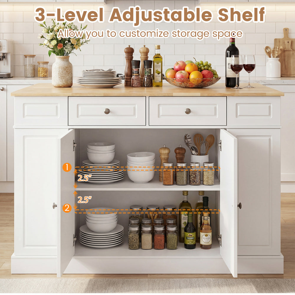Costway Kitchen Island with Drop Leaf Countertop and 3-Level Adjustable Shelves New