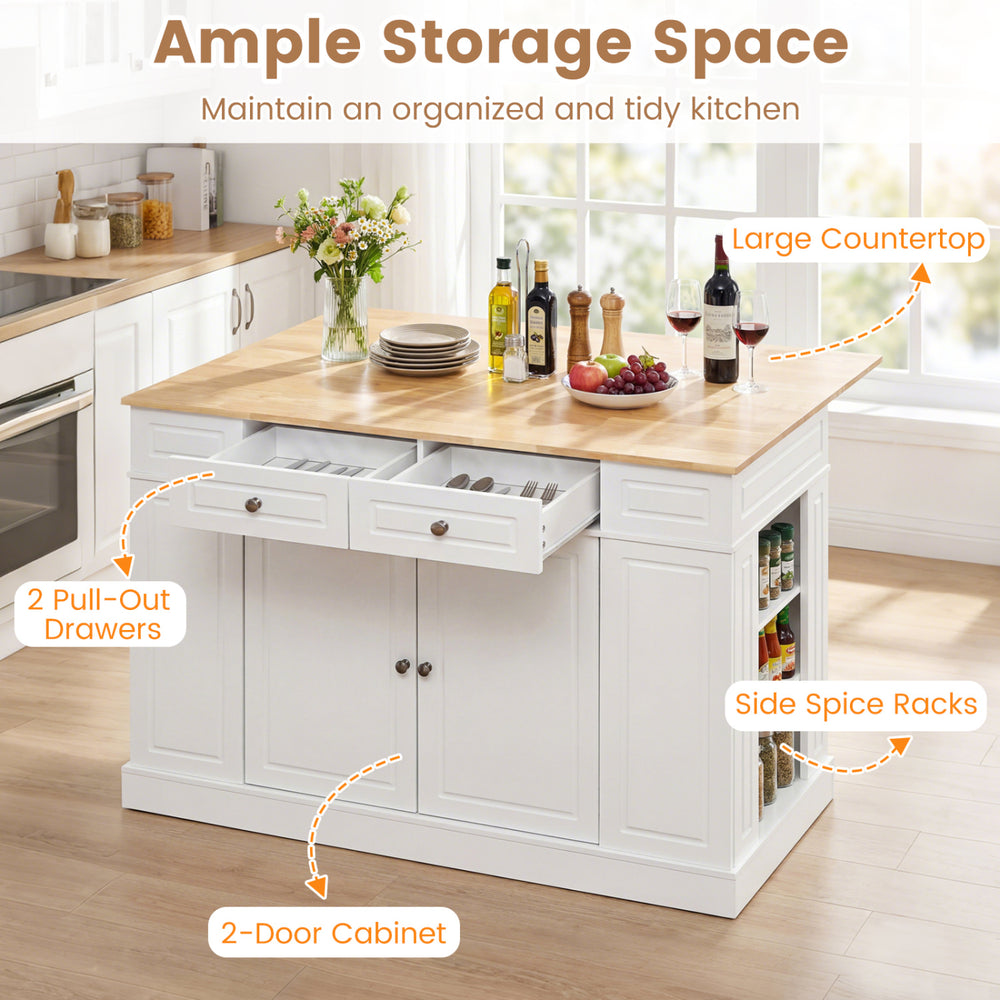 Costway Kitchen Island with Drop Leaf Countertop and 3-Level Adjustable Shelves New