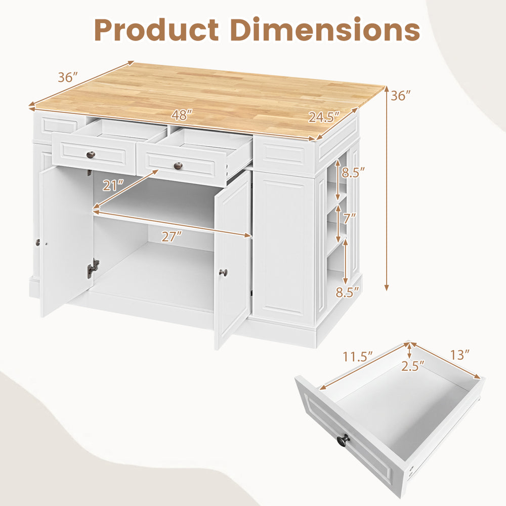 Costway Kitchen Island with Drop Leaf Countertop and 3-Level Adjustable Shelves New