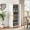 White kitchen pantry cabinet featuring two adjustable shelves, perfect for organizing drinks and snacks in any living space.
