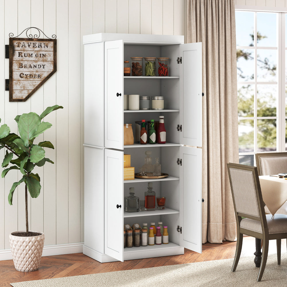 Kitchen Pantry Cabinet with 2 Adjustable Shelves and Anti-Tipping Kits for Living Room-White - Gallery View 1 of 10