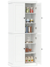 White kitchen pantry cabinet with two adjustable shelves, ideal for storing kitchen essentials in various living spaces.