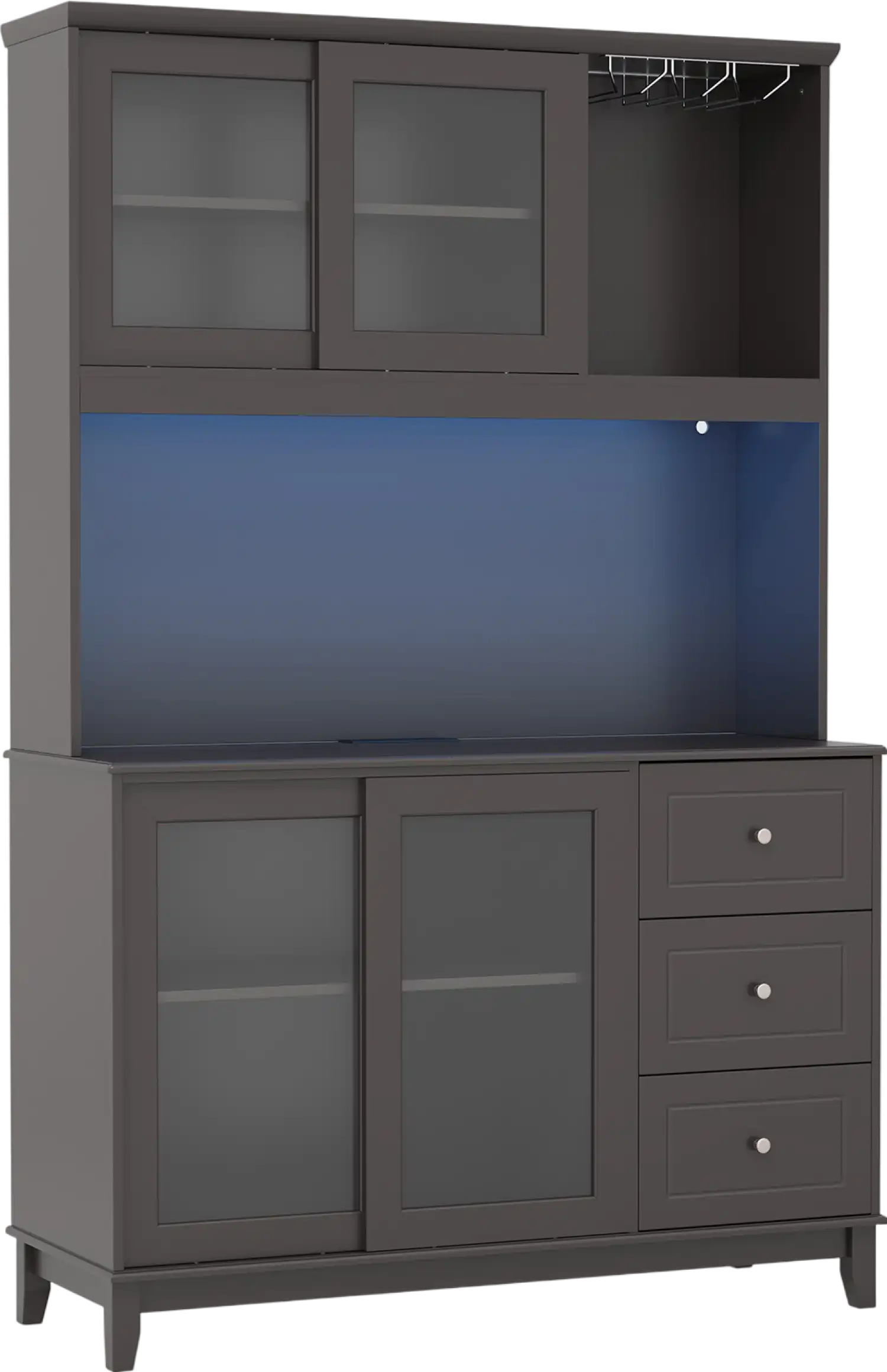 Costway Kitchen Pantry Storage Cabinet with LED Lights and Power Outlet New