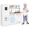 Toddler pretend play kitchen toy showcasing the blackboard for menu writing and realistic click-sound knobs for.