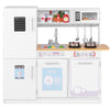 Toddler pretend play kitchen toy in white with stove, sink, and realistic appliances for imaginative cooking fun.