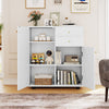 White kitchen sideboard buffet cabinet with 2 drawers, 2 doors, and 3 adjustable shelves for versatile storage.