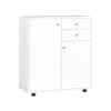 White kitchen sideboard buffet cabinet featuring 2 drawers, 2 doors, and 3 adjustable shelves for versatile storage.