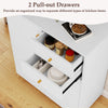 Top view of the white kitchen sideboard buffet cabinet featuring 2 pull-out drawers for organized kitchen storage.