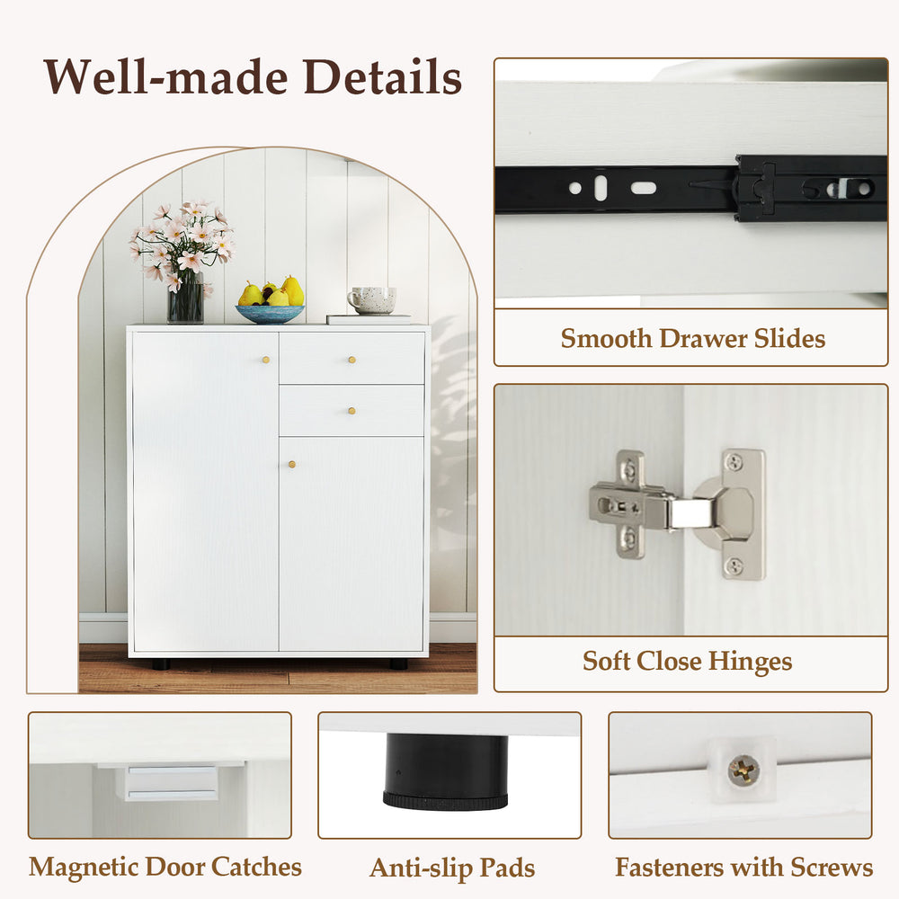 Close-up of the Kitchen Sideboard Buffet Cabinet features, showcasing smooth drawer slides and soft close hinges for.