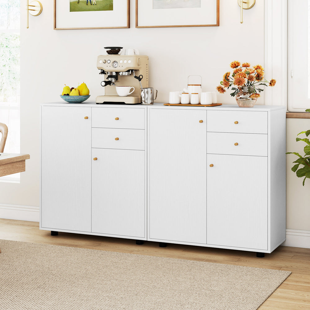 White kitchen sideboard buffet cabinet with a robust wooden structure and anti-slip pads for enhanced stability and.