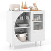 White kitchen sideboard featuring a double row wine glass holder, ample storage, and a modern design for dining rooms.