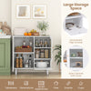 Kitchen sideboard in white featuring a double row wine glass rack and ample storage for tableware and small appliances.