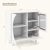 Kitchen sideboard with dimensions, featuring a glass door and double row wine glass holder for organized storage.