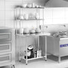 Stainless steel overshelf with adjustable lower shelf, featuring a durable 36 x 12 inch design for kitchen organization.