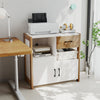 Kitchen storage cabinet in white with pull-out shelf, drawer, and two doors, perfect for organizing any room.