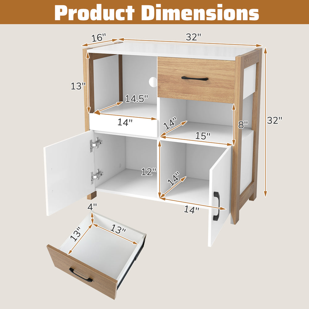 Kitchen storage cabinet dimensions showing pull-out shelf, drawer, and two doors for organized display and.