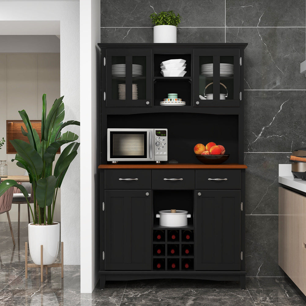 Kitchen Storage Cabinet Cupboard with Wine Rack and Drawers-Black - Gallery View 1 of 9